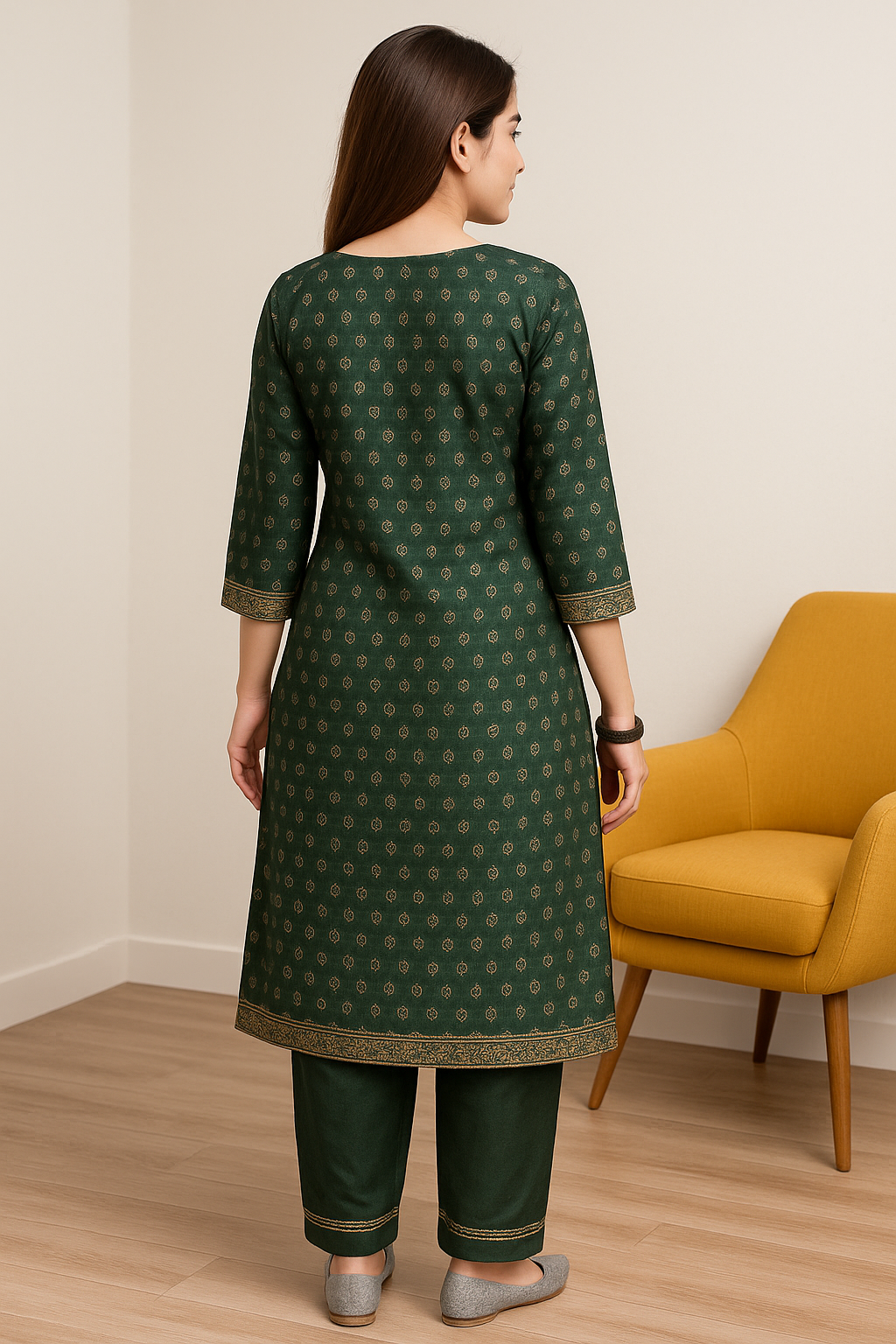 “Elegant Embroidered Kurti Suit Set with Dupatta – Available in Black, Maroon, Yellow & Green”