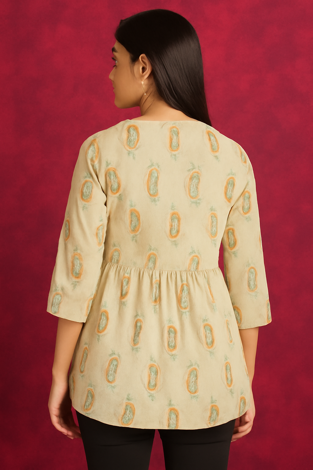 “Timeless Cream Kurti with Royal Paisley Embroidery – Elegant Chic”