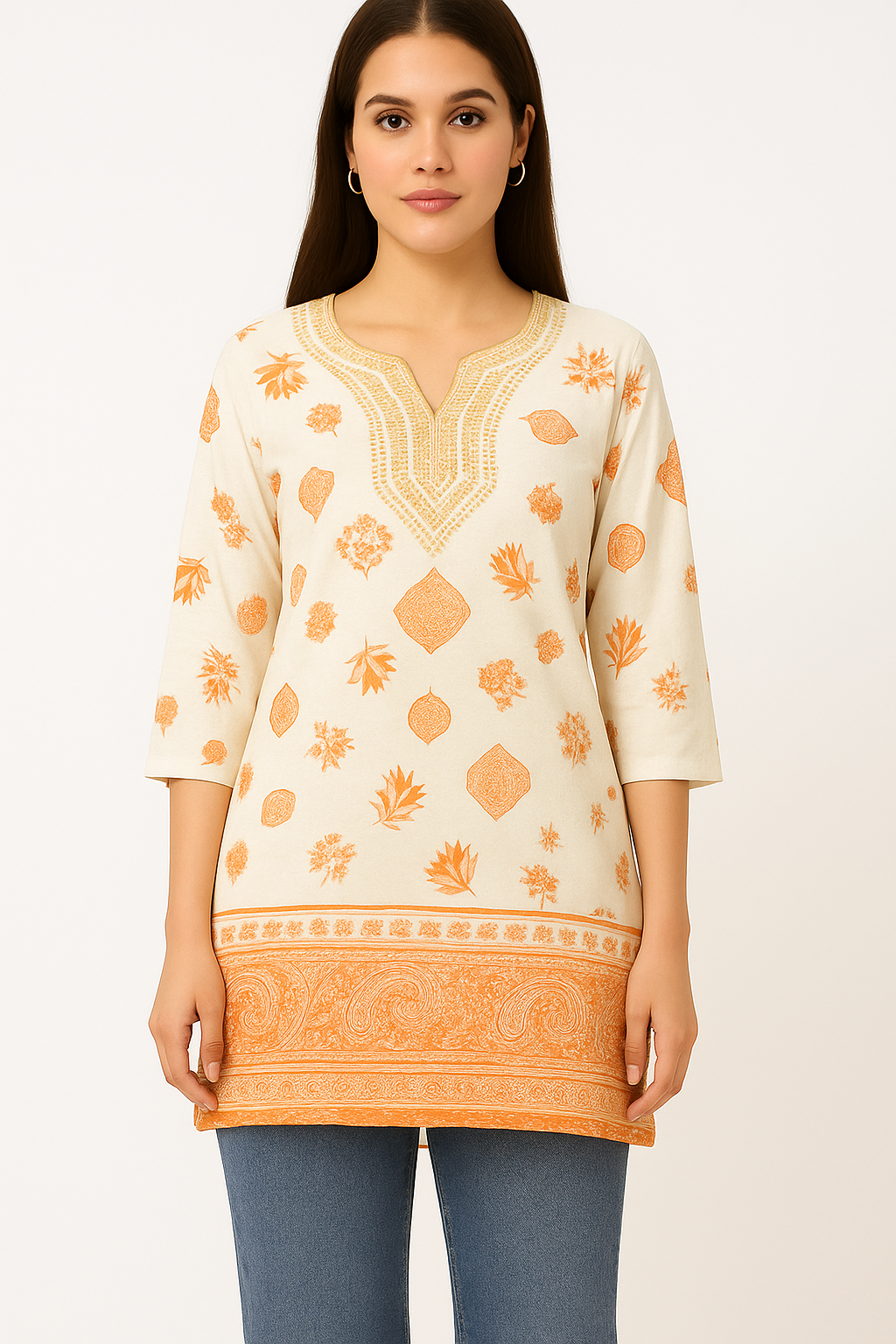 “Fresh Floral Short Sleeve Kurti – Everyday Comfort Wear”