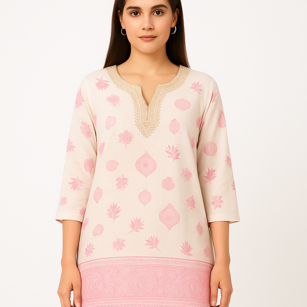 “Fresh Floral Short Sleeve Kurti – Everyday Comfort Wear”