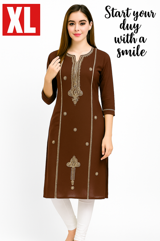 Premium Designer Kurti with Intricate Neck Embroidery – Everyday Chic