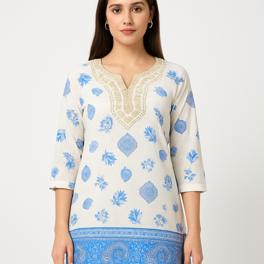 “Fresh Floral Short Sleeve Kurti – Everyday Comfort Wear”