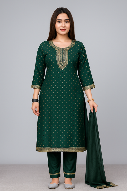 “Elegant Embroidered Kurti Suit Set with Dupatta – Available in Black, Maroon, Yellow & Green”